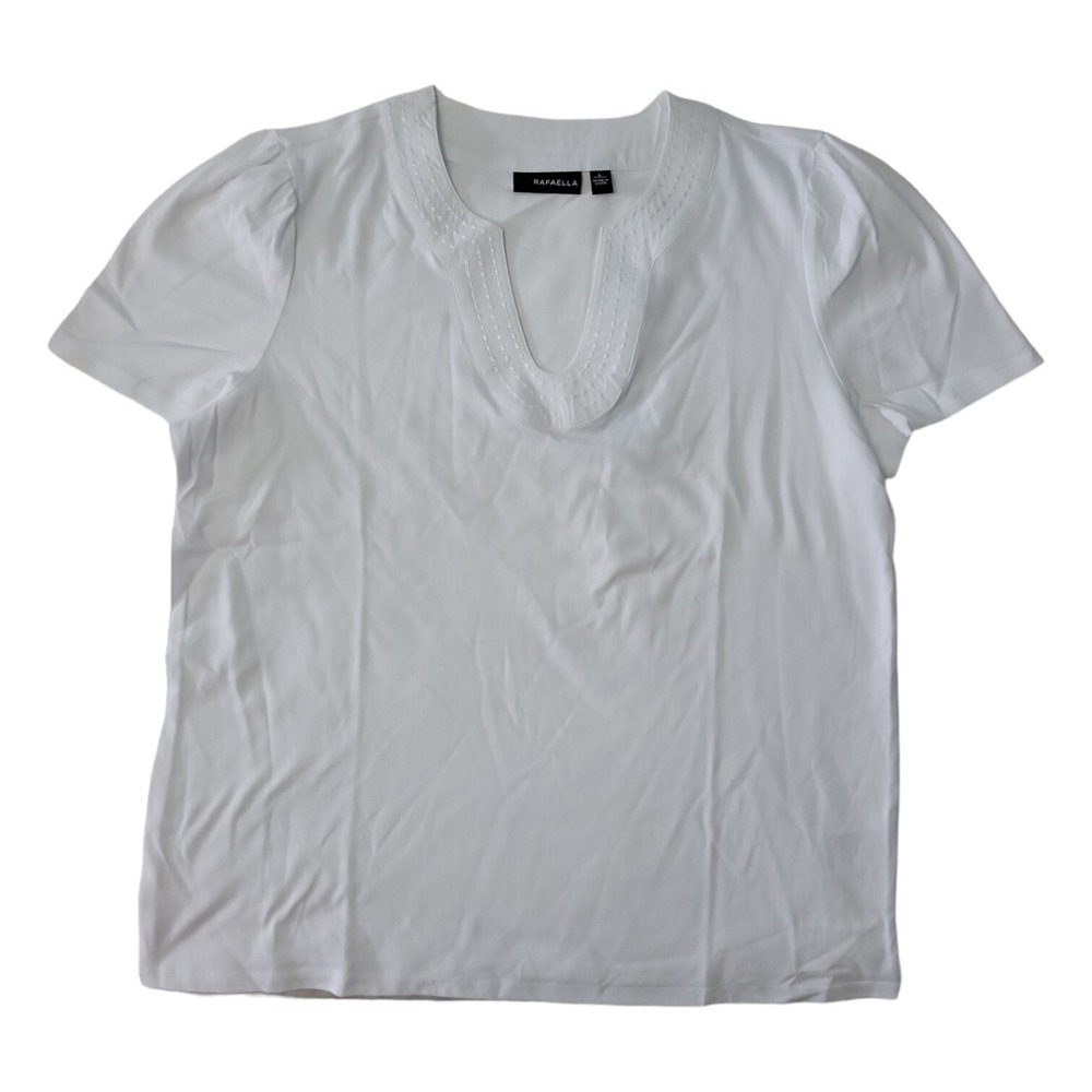 NWT Rafaella Women's Cotton Jersey Short Sleeve‎ V Neck Top White XL